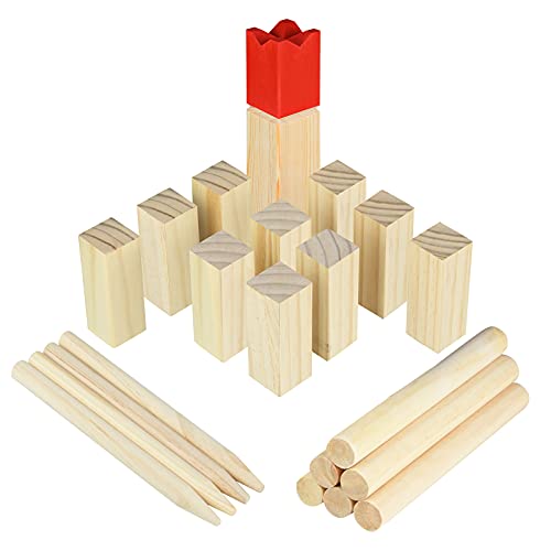 LZQ Kubb Sportspielzeugset für Outdoor-Familien- und Freundespartysport, Kiefer Ocean 5 Kubb, Moorland Kubb König Größe 25X4.5X4.5CM mit 6PC Wurfstock von LZQ