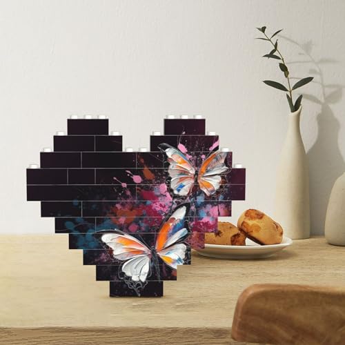 Baustein-Puzzle, personalisierte Bausteine, herzförmige Puzzles, abstrakter Schmetterling, Bausteinblock für Erwachsene, Block-Puzzle für Heimdekoration, 3D-Ziegelstein-Puzzle-Set für von LZQPOEAS