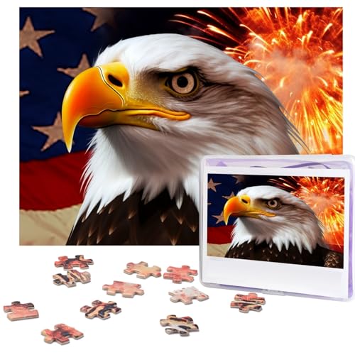 Puzzle 500 Teile Amerikanische Flagge Feueradler Puzzles Personalisiertes Bilderpuzzle für Erwachsene Fotopuzzles Holzpuzzles Geschenk Klassisches Puzzle für Familie Hochzeit Geburtstag Valentinstag von LZQPOEAS