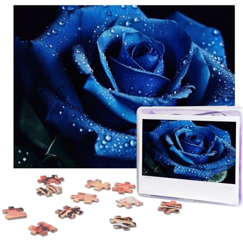 Puzzle 500 Teile Blaue Rose Puzzles Personalisiertes Bilderpuzzle für Erwachsene Fotopuzzles Holzpuzzles Geschenk Klassisches Puzzle für Familie Hochzeit Geburtstag Valentinstag von LZQPOEAS