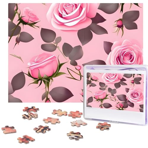 Puzzle 500 Teile Hübsche rosa Rosen Puzzles Personalisiertes Bilderpuzzle für Erwachsene Fotopuzzles Holzpuzzles Geschenk Klassisches Puzzle für Familie Hochzeit Geburtstag Valentinstag von LZQPOEAS