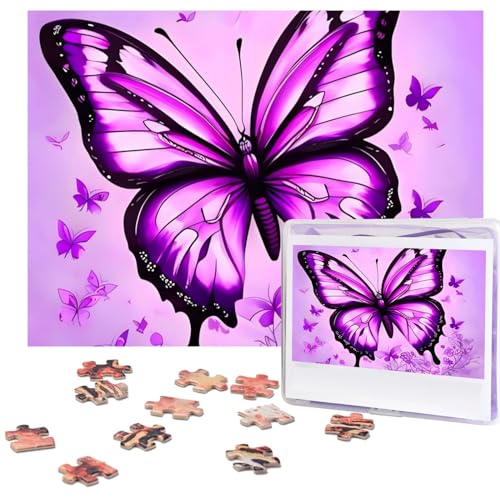Puzzle 500 Teile Lila Schmetterling Puzzles Personalisiertes Bilderpuzzle für Erwachsene Fotopuzzles Holzpuzzles Geschenk Klassisches Puzzle für Familie Hochzeit Geburtstag Valentinstag von LZQPOEAS