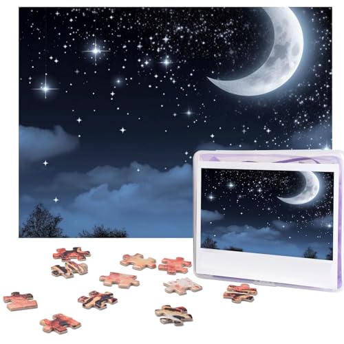 Puzzle 500 Teile Nachthimmel Hängende Mond Puzzles Personalisiertes Bilderpuzzle für Erwachsene Fotopuzzles Holzpuzzles Geschenk Klassisches Puzzle für Familie Hochzeit Geburtstag Valentinstag von LZQPOEAS