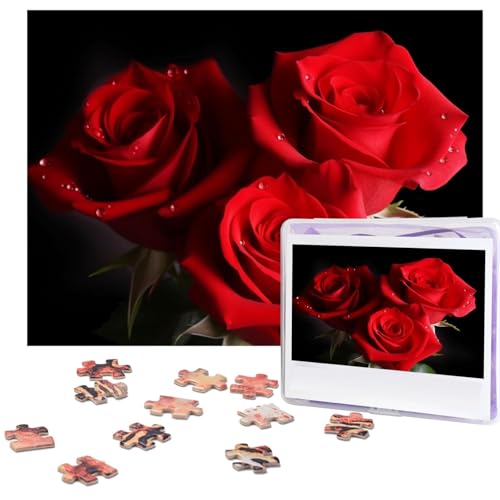 Puzzle 500 Teile Rote Rosen Puzzles Personalisiertes Bilderpuzzle für Erwachsene Fotopuzzles Holzpuzzles Geschenk Klassisches Puzzle für Familie Hochzeit Geburtstag Valentinstag von LZQPOEAS