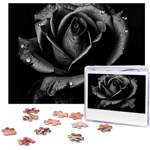 Puzzle 500 Teile Schwarze Rose Puzzles Personalisiertes Bilderpuzzle für Erwachsene Fotopuzzles Holzpuzzles Geschenk Klassisches Puzzle für Familie Hochzeit Geburtstag Valentinstag von LZQPOEAS
