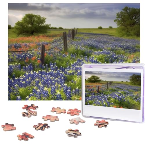 Puzzle 500 Teile Texas Bluebonnets Landschaft Puzzles Personalisiertes Bilderpuzzle für Erwachsene Fotopuzzles Holzpuzzles Geschenk Klassisches Puzzle für Familie Hochzeit Geburtstag Valentinstag von LZQPOEAS