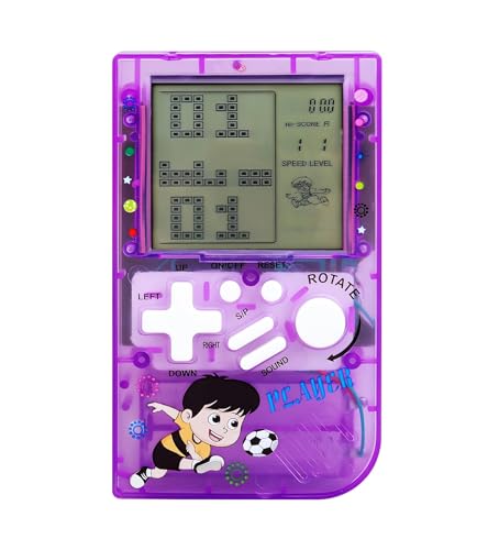 LZYCH Kinder Ziegelspiel-Konsole kleine tragbare transparente Körper 23 Retro-Blöcke Spiele einstellbare Schwierigkeit/Geschwindigkeit Kinder/Schüler Geburtstag/Weihnachts Geschenk/Spielzeug (Lila) von LZYCH
