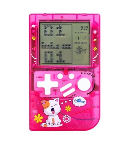 LZYCH Kinder Ziegelspiel-Konsole kleine tragbare transparente Körper 23 Retro-Blöcke Spiele einstellbare Schwierigkeit/Geschwindigkeit Kinder/Schüler Geburtstag/Weihnachts Geschenk/Spielzeug (Rosa) von LZYCH