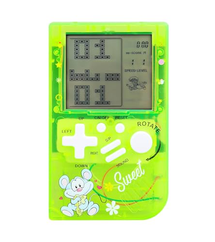 LZYCH Kinder Ziegelspiel-Konsole kleine tragbare transparente Körper 23 Retro-Blöcke Spiele einstellbare Schwierigkeit/Geschwindigkeit Kinder/Schüler Geburtstag/Weihnachts Geschenk/Spielzeug (Grün) von LZYCH