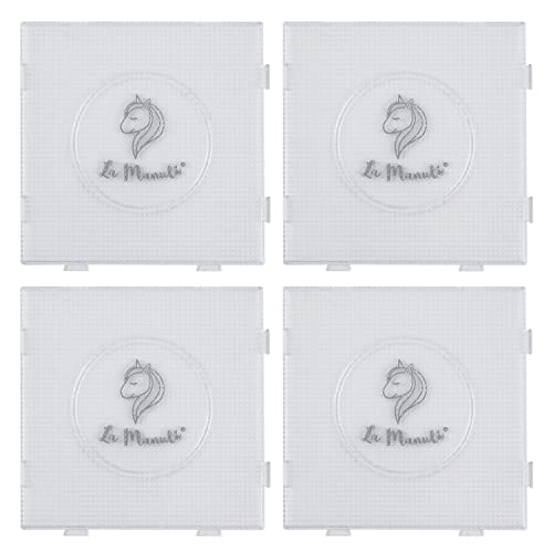 La Manuli 4x Bügelperlen Platten, Steckplatten Set, Stiftplatte Quadrat (14.5 x 14,5 cm), für 2,6mm Mini Größe Bügelperlen, Transparent von La Manuli