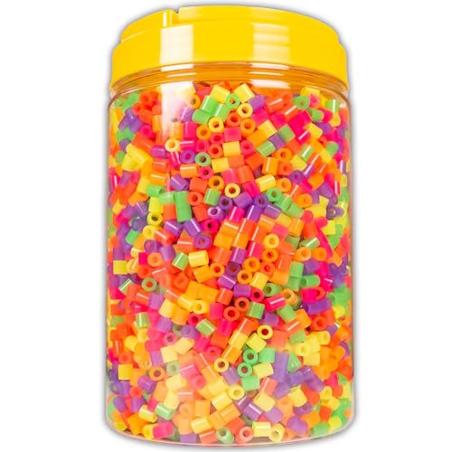 La Manuli 5000 Bügelperlen im Dose, Midi Größe 5mm, inklusive 2 Pinzetten, Steckperlen, Nachfüllset Bastelperlen Mit jeder Marke Beads kompatibel (Neon) von La Manuli