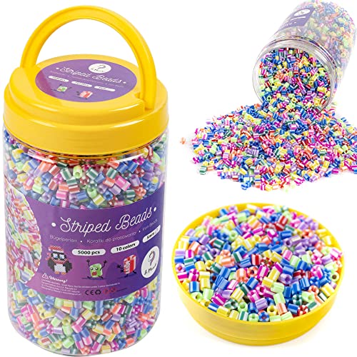 La Manuli Sortiert Bügelperlen - 5000 Stück (Süßigkeiten zweifarbige Perlen) 10 Farben, 5mm Steckperlen Mit jeder Marke Beads Kompatibel | Dose mit Fuse Beads von La Manuli