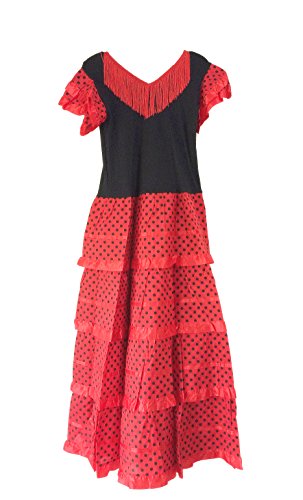 La Senorita Spanische Flamenco Kleid/Kostüm - für Frauen/Damen - Rot Schwarz (Größe 38-40 - Länge 120 cm, Mehrfarbig) von La Senorita