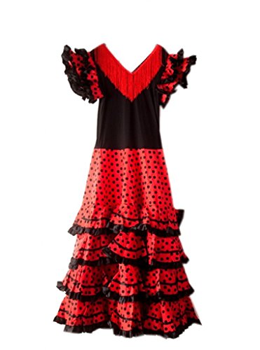 La Senorita Spanische Flamenco Kleid/Kostüm - für Frauen/Damen - Schwarz/Rot - Größe 38-40 - Länge 125 cm (Etikette XL) von La Senorita
