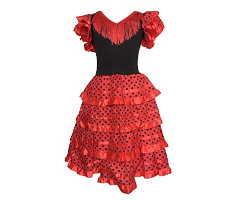 La Senorita Spanische Flamenco Kleid/Kostüm - für Mädchen/Kinder - Rot/Schwarz (Größe 140/146 - Länge 95 cm- 9-10 Jahr, Mehrfarbig) von La Senorita