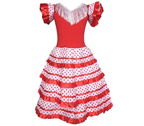 La Senorita Spanische Flamenco Kleid/Kostüm - für Mädchen/Kinder - Rot/Weiß (Größe 92-98 - Länge 65 cm, Mehrfarbig) von La Senorita