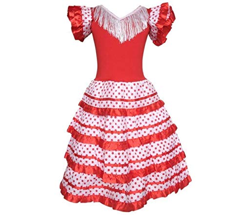 La Senorita Spanische Flamenco Kleid/Kostüm - für Mädchen/Kinder - Rot/Weiß - Größe 104-110 - Länge 75 cm - für 5-6 Jahr von La Senorita