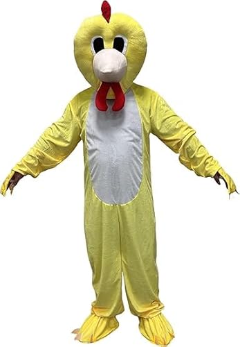 LaKimLin Gelbes Hühner-Maskottchen-Kostüm – Erwachsenengröße, Ganzkörperanzug mit roter Fliege LaKimLin Gelbes Hühner-Maskottchen-Kostüm – Erwachsenengröße, Ganzkörperanzug mit roter Fliege von LaKimLin