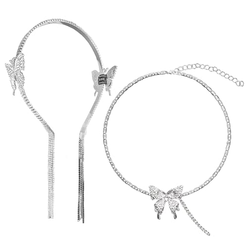 LaVenty 2 PCS Butterfly Kopfschmuck Elfe Haarreif Festival Hair Accessories Festival Kopfschmuck Kopfschmuck Silber Korean Fashion Wome Kopfkette Silber Kawaii Schmuck von LaVenty