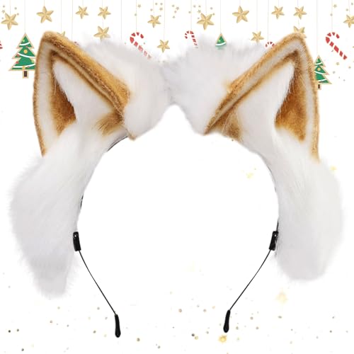 LaVenty Weihnachten Haarreifen Hirschhorn Stirnband Rentier Horn Stirnband Hirsch Kostüm Halloween Weihnachten Cosplay Fuchs Kostüm Damen Fuchs Ohren Fuchs Kostüm von LaVenty