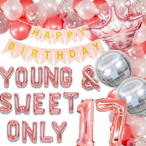 LaVenty Young and sweet only 17 Geburtstagdekoration 17. geburtstag Dekoration Mädchen Rosegold Tortendeko Geburtstag Rosegold Party Deko 17 Geburtstag Mädchen Junge Deko von LaVenty