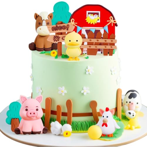 LaVenty Bauernhof Tier Kuchen Dekoration Schaf Kuchen Topper Bauernhof Tier Geburtstag Dekoration Kuh Kuchen Dekoration Schwein Kuchen Topper Für Bauernhof Tier Babydusche Geburtstag Dekorationen von LaVenty