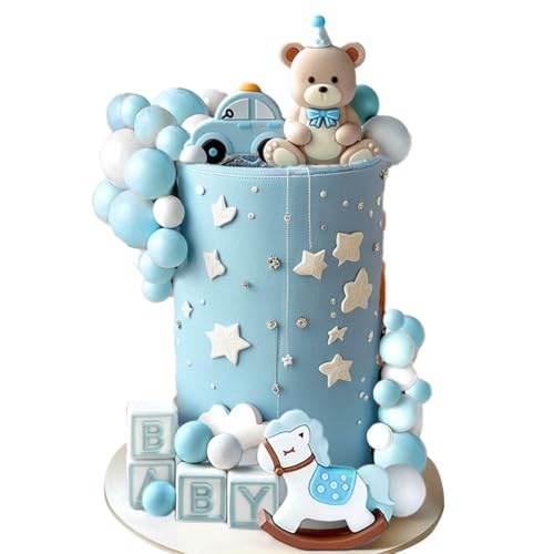 LaVenty Blau Bär Kuchen Dekoration Blaue kugeln Tortenaufleger Bären Kuchendekoration Babyshower Geburtstag Kuchendekoration von LaVenty
