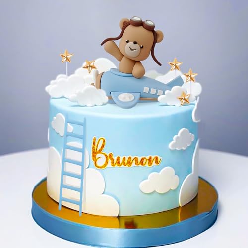 LaVenty Blau Flugzeug Kuchen Topper Flugzeug Kuchen Dekorationen Flugzeug Kuchen Topper für Time Flies 1st Geburtstag Dekorationen Flugzeug Geburtstag BabyDusche Dekorationen von LaVenty
