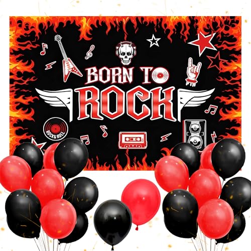 LaVenty Gitarre Rock and Roll Deko Wack A Balloon Party Rock Musiknoten Deko Happy Birthday Folienballon Gitarre Musiknoten Folienballons für Geburtstag Rock Themed Party Supplies von LaVenty