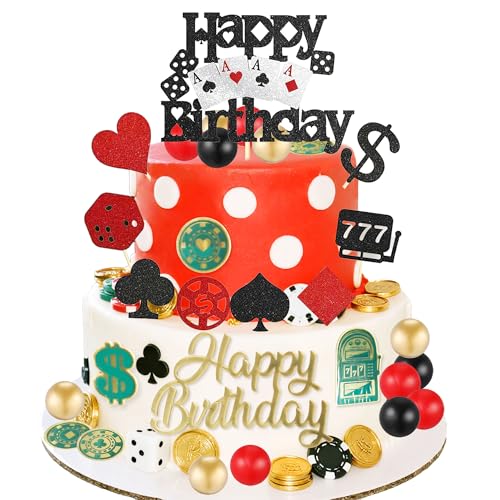 LaVenty Casino-Kuchendekorationen, Poker-Kuchen, Cupcake-Topper, Casino, Happy Birthday, Pokerchips, Würfel für Las Vegas-Szenen-Thema LaVenty Casino-Kuchendekorationen, Poker-Kuchen, Cupcake-Topper, Casino, Happy Birthday, Pokerchips, Würfel für Las Vegas-Szenen-Thema von LaVenty