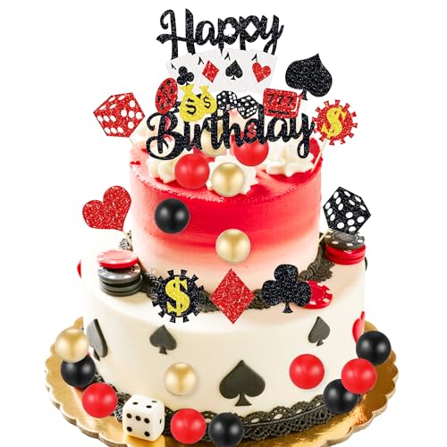 LaVenty Casino-Kuchendekorationen, Poker-Kuchen, Cupcake-Topper, Casino, Happy Birthday, Pokerchips, Würfel für Las Vegas-Szenen-Thema LaVenty Casino-Kuchendekorationen, Poker-Kuchen, Cupcake-Topper, Casino, Happy Birthday, Pokerchips, Würfel für Las Vegas-Szenen-Thema von LaVenty