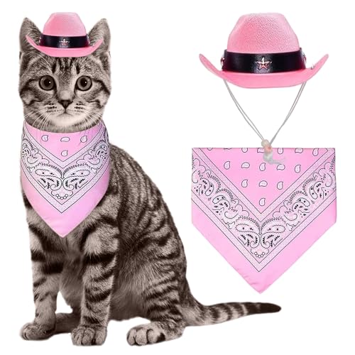 LaVenty Cowboyhut für Katzen Rosa Bandana Mini Haustier Cowboy kostüm für Halloween Party Dekoration von LaVenty