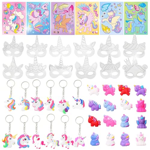 LaVenty Einhorn-Partytütenfüller für Mädchen, Partytütenfüller für Kinder, Masken, Bastelwaren, Armband, Ring, Schlüsselanhänger, Ticker, Geschenke, Pinata-Füllstoffe für Kinder und Mädchen von LaVenty