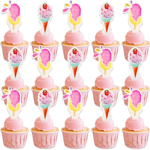 LaVenty Eiscreme Tortenaufleger Eiscreme Cupcake Topper Dekoration Eiscreme Bar Zubehör Eiscreme Bar Muffin Kuchen Schild Eiscreme Geburtstag Dekoration Sundae Funday Deko von LaVenty