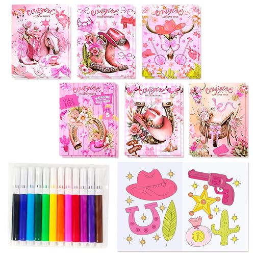 LaVenty Färbung Bücher Bulk Rosa Pony Cowgirl Pferd Party Fillers mit Stiften kleine Aktivität Bücher mit Pony Cowgirl Pferd Party Favors Geburtstagsdeko von LaVenty