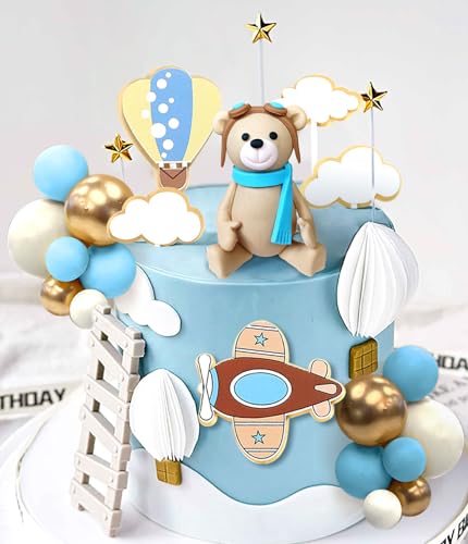 LaVenty Flugzeug-Kuchenaufsatz, Kuchenaufsatz für Zeitfliegen, 1. Geburtstag, Babyparty, Dekoration, 26 Teile, 21 Stück, Blau, Braun LaVenty Flugzeug-Kuchenaufsatz, Kuchenaufsatz für Zeitfliegen, 1. Geburtstag, Babyparty, Dekoration, 26 Teile, 21 Stück, Blau, Braun von LaVenty