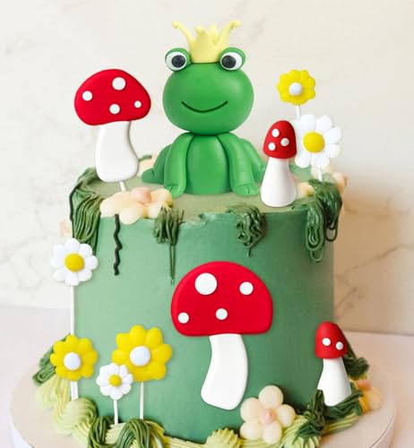 LaVenty Frosch Kuchen Dekoration Frosch Pilz Hütte Kuchen Topper Garten Gänseblümchen Kuchen Dekorationen Garten Party Dekoration Landhaus Wald Geburtstag von LaVenty