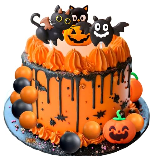 LaVenty Halloween Schwarz Katze Kuchen Topper Spooky Geburtstag Kuchen Dekoration Kürbisse Dekoration für Halloween Spooky Geburtstag Babydusche Party Zubehör von LaVenty