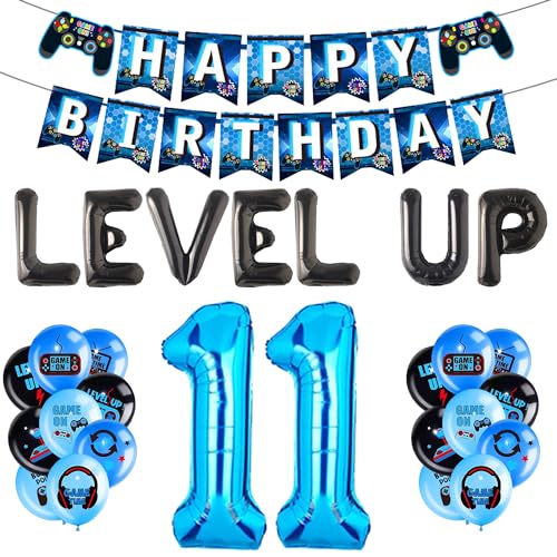 LaVenty Level Up Game Geburtstag Video Game Feier Party Dekoration for Boys (Blau und schwarz 11 Jahre alt) von LaVenty
