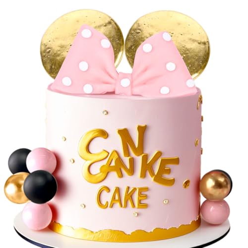 LaVenty Maus Kuchen Topper Rosa Gold Bogen Ohren Kuchen Dekorationen für Mädchen Geburtstag von LaVenty