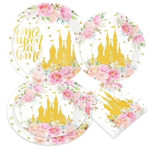 LaVenty Prinzessin Geburtstag Party Dekorationen serviert 16 Gäste Teller Servietten Tischdecke für Mädchen Prinzessin Geburtstag Babyparty Party Dekorationen von LaVenty