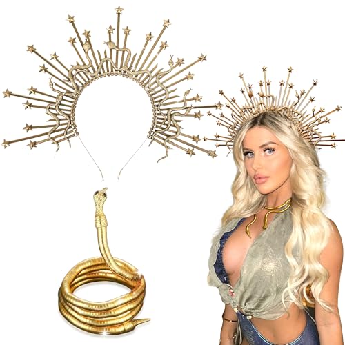 LaVenty Medusa Kopfstück Medusa Krone Medusa Kostümzubehör Frauen Party Kostüm Schlange Stirnband Schlange Ohrringe Göttin Kostüm von LaVenty
