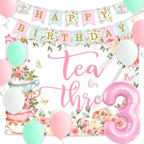 LaVenty Tea For Three Party-Dekorationen, Teeparty-Hintergrund, Geburtstagsdekorationen, Banner, Blumen-Geburtstagsbanner LaVenty Tea For Three Party-Dekorationen, Teeparty-Hintergrund, Geburtstagsdekorationen, Banner, Blumen-Geburtstagsbanner von LaVenty