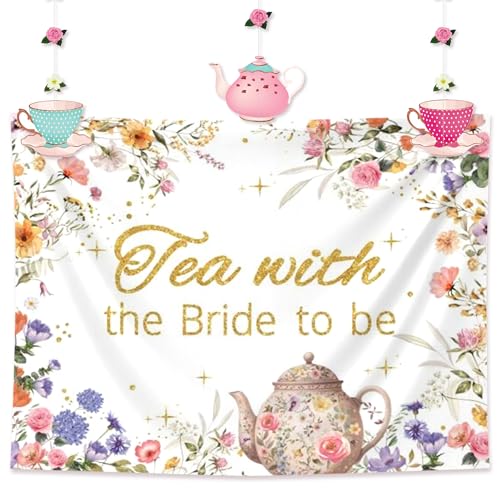 LaVenty Tea With Bride To Be Luftballons, Teeparty-Dekorationen, Ballon-Girlande, Bogen-Banner, Blumenmuster, Schmetterling, Teekanne, Banner für Brautparty, Junggesellinnenabschied, Hochzeitsfeier von LaVenty