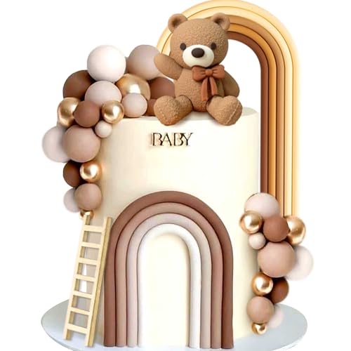 LaVenty Teddybär Tortendeko Taufe Junge Kuchendeko Junge Mädchen 1 Jahr Braun Tortendeko Teddybär Kuchen Dekoration für Hochzeit Babyshower Geburtstag Party von LaVenty