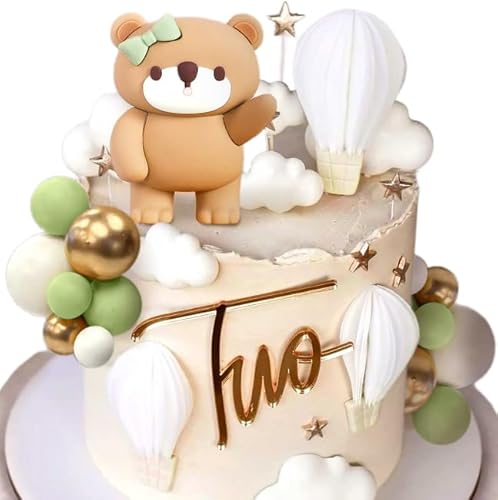 LaVenty Teddybär Tortendeko Taufe Mädchen 1 Jahr Torten Deko Junge Kuchendeko Grün Tortendeko Teddybär Kuchen Dekoration für Hochzeit Babyshower Geburtstag Party von LaVenty