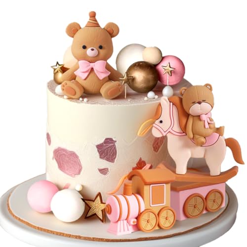 LaVenty Teddybär Tortendeko für Taufe Mädchen 1 Jahr Rosa Kuchen Dekoration für Babyshower von LaVenty