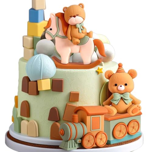 LaVenty Teddybär Tortendeko für Taufe Mädchen Junge 1 Jahr Grün Kuchen Dekoration für Babyshower von LaVenty