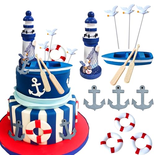LaVenty Nautische kuchendekoration Rettungsring Schiff Deko Maritime Tortendeko Schiffsanker Kuchen Deko Mini Leuchtturm Figuren Strand Tortenaufleger Marine Thema Party Deko für Geburtstag BabyDusche LaVenty Nautische kuchendekoration Rettungsring Schiff Deko Maritime Tortendeko Schiffsanker Kuchen Deko Mini Leuchtturm Figuren Strand Tortenaufleger Marine Thema Party Deko für Geburtstag BabyDusche von LaVenty