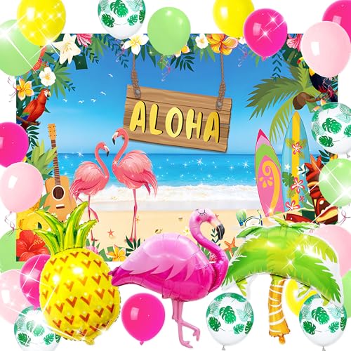 LaVenty Tropischer Luftballon Sommer Kinder Party Dekoration Aloha Banner Luau Hawaii Banner Hintergrund Kokosnussbaum Ananas Ballons Strand Outdoor Party Supplies von LaVenty